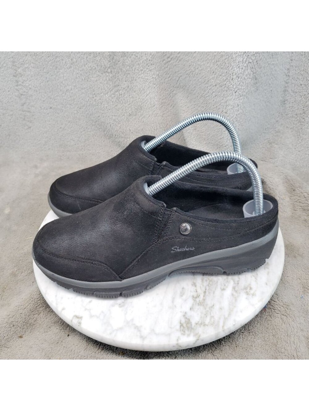 Skechers Shoes Womens Size 7.5 Relaxed Fit Black Textile Slip On Mules *Read*
